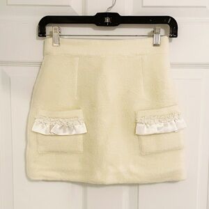 Japanese Kawaii Y2K Cream Ivory Fluffy Ruffle Lace Pockets Mini Skirt